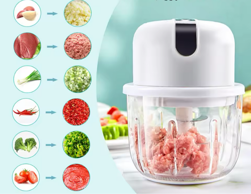 **Processador de Alimentos Elétrico Multifuncional – Triturador, Cortador e Moedor com Carregamento USB**